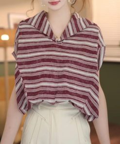 Retro Striped Short Sleeve T-shirt for Girls - 2025 Summer Versatile Fashion Top, Y2K Style