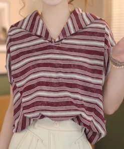 Retro Striped Short Sleeve T-shirt for Girls - 2025 Summer Versatile Fashion Top, Y2K Style
