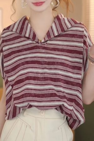 Retro Striped Short Sleeve T-shirt for Girls - 2025 Summer Versatile Fashion Top, Y2K Style