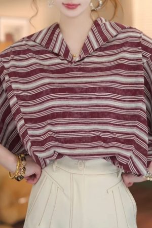 Retro Striped Short Sleeve T-shirt for Girls - 2025 Summer Versatile Fashion Top, Y2K Style