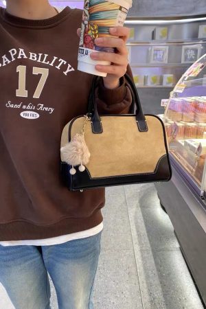 Retro Suede Color-Blocking Shoulder Handbag - Women's Korean Style Crossbody Bag for Autumn and Winter Commuter Fashion