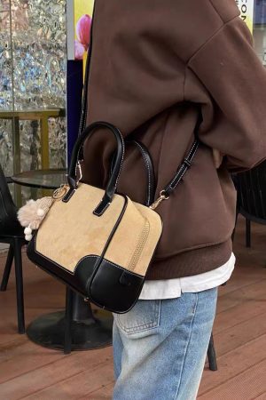 Retro Suede Color-Blocking Shoulder Handbag - Women's Korean Style Crossbody Bag for Autumn and Winter Commuter Fashion