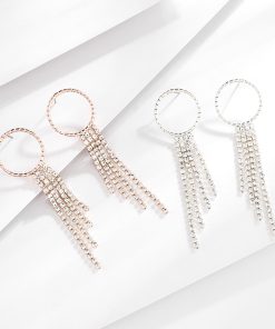 Retro Tassel Earrings with Round Rhinestone Claw Chain - Unique Women's Accessories in European and American Style