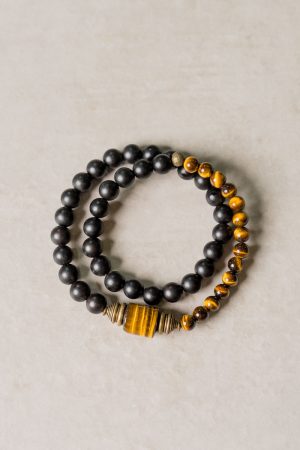 Retro Tiger Eye Stone Double Circle Bracelet for Men and Women - Personalized Ebony Jewelry, Trendy and Unique Design