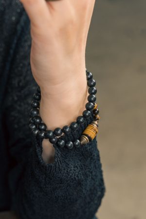Retro Tiger Eye Stone Double Circle Bracelet for Men and Women - Personalized Ebony Jewelry, Trendy and Unique Design