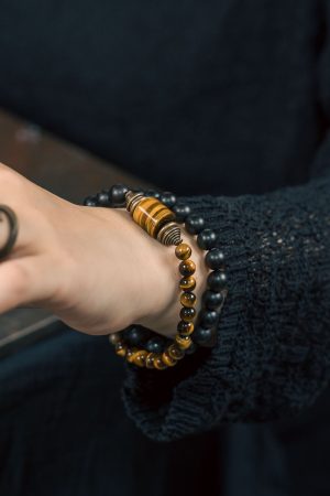 Retro Tiger Eye Stone Double Circle Bracelet for Men and Women - Personalized Ebony Jewelry, Trendy and Unique Design