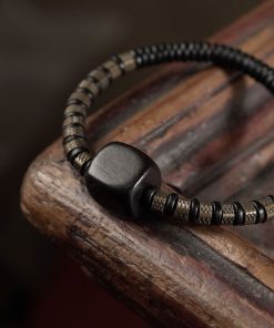 Retro Trendy Personalized Men's Bracelet - Versatile Black Ebony Wood Bead Circle Couples Accessory