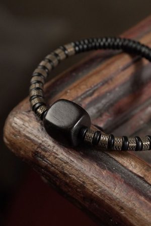 Retro Trendy Personalized Men's Bracelet - Versatile Black Ebony Wood Bead Circle Couples Accessory