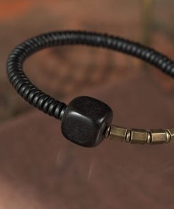 Retro Trendy Personalized Men's Bracelet - Versatile Black Ebony Wood Bead Circle Couples Accessory