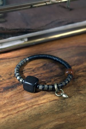 Retro Trendy Personalized Men's Bracelet - Versatile Black Ebony Wood Bead Circle Couples Accessory