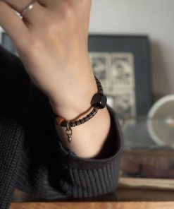 Retro Trendy Personalized Men's Bracelet - Versatile Black Ebony Wood Bead Circle Couples Accessory