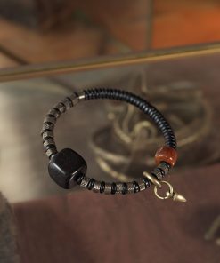 Retro Trendy Personalized Men's Bracelet - Versatile Black Ebony Wood Bead Circle Couples Accessory