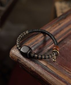 Retro Trendy Personalized Men's Bracelet - Versatile Black Ebony Wood Bead Circle Couples Accessory