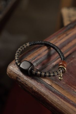 Retro Trendy Personalized Men's Bracelet - Versatile Black Ebony Wood Bead Circle Couples Accessory