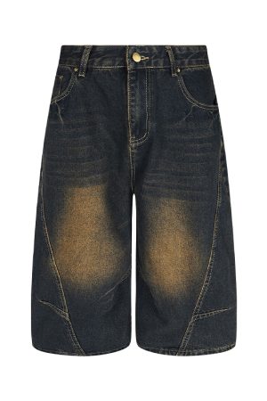 Retro Vintage American Three-Quarter Loose Wide-Leg Denim Shorts for Women - Knee-Length Casual 90s Style