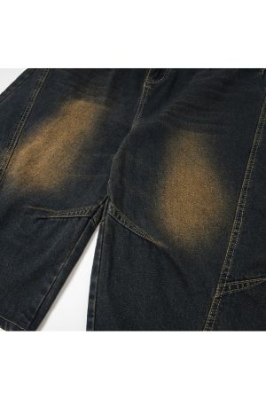 Retro Vintage American Three-Quarter Loose Wide-Leg Denim Shorts for Women - Knee-Length Casual 90s Style