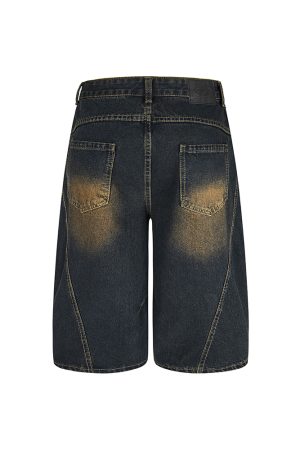 Retro Vintage American Three-Quarter Loose Wide-Leg Denim Shorts for Women - Knee-Length Casual 90s Style