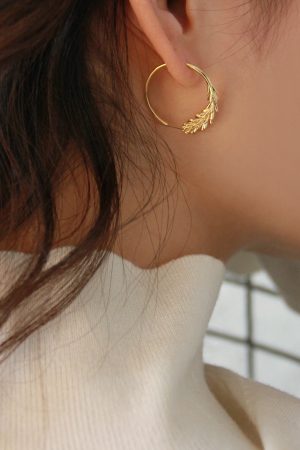 Retro Vintage Gold-Plated Minimalist Round Hoop Wheat Ear Hook Small Earrings - Chic 90s Inspired Fashion Jewelry