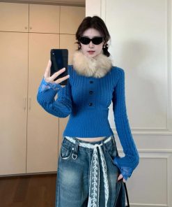 Retro Waist-Cinching Fitted Sweater for Women - Knitted Base Layer Top for Winter and Spring Fashion