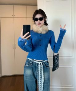 Retro Waist-Cinching Fitted Sweater for Women - Knitted Base Layer Top for Winter and Spring Fashion
