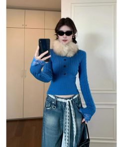 Retro Waist-Cinching Fitted Sweater for Women - Knitted Base Layer Top for Winter and Spring Fashion