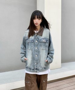 Retro Washed Distressed Denim Jacket with Lapel for Men and Women - American Style for Spring and Autumn
