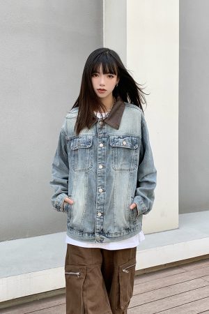 Retro Washed Distressed Denim Jacket with Lapel for Men and Women - American Style for Spring and Autumn