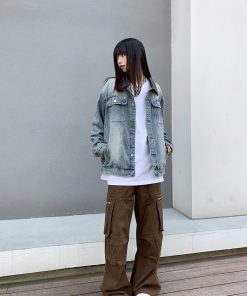 Retro Washed Distressed Denim Jacket with Lapel for Men and Women - American Style for Spring and Autumn