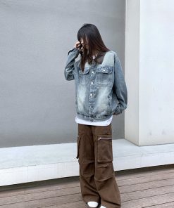 Retro Washed Distressed Denim Jacket with Lapel for Men and Women - American Style for Spring and Autumn