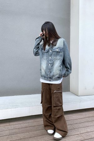 Retro Washed Distressed Denim Jacket with Lapel for Men and Women - American Style for Spring and Autumn