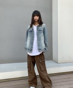 Retro Washed Distressed Denim Jacket with Lapel for Men and Women - American Style for Spring and Autumn