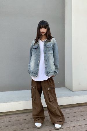 Retro Washed Distressed Denim Jacket with Lapel for Men and Women - American Style for Spring and Autumn