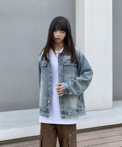 Retro Washed Distressed Denim Jacket with Lapel for Men and Women - American Style for Spring and Autumn