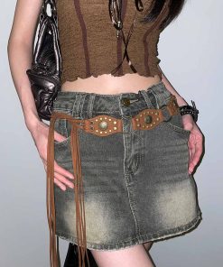 Retro Western Studded Belt for Women - Ethnic Bohemian Style Waist Cincher Accessory for Skirts and Pants