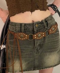 Retro Western Studded Belt for Women - Ethnic Bohemian Style Waist Cincher Accessory for Skirts and Pants