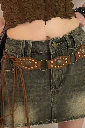Retro Western Studded Belt for Women - Ethnic Bohemian Style Waist Cincher Accessory for Skirts and Pants