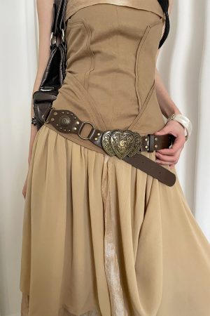 Retro Western Studded Belt for Women - Ethnic Bohemian Style Waist Cincher Accessory for Skirts and Pants