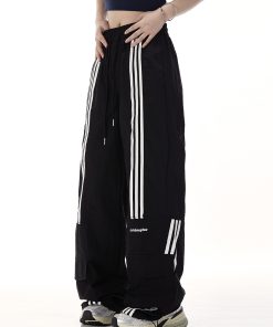 Retro Wide-Leg Cargo Pants for Women - Loose Drawstring Casual Trousers, Trendy High Street Style, Quick-Dry Sportswear, Y2K Fashion