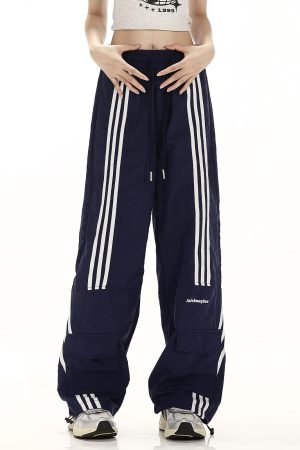 Retro Wide-Leg Cargo Pants for Women - Loose Drawstring Casual Trousers, Trendy High Street Style, Quick-Dry Sportswear, Y2K Fashion