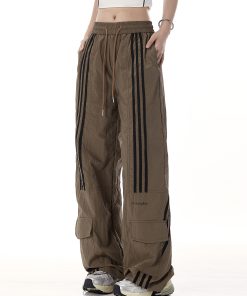 Retro Wide-Leg Cargo Pants for Women - Loose Drawstring Casual Trousers, Trendy High Street Style, Quick-Dry Sportswear, Y2K Fashion