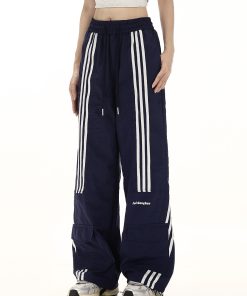 Retro Wide-Leg Cargo Pants for Women - Loose Drawstring Casual Trousers, Trendy High Street Style, Quick-Dry Sportswear, Y2K Fashion