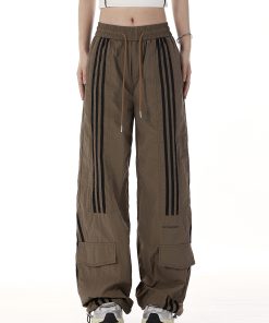 Retro Wide-Leg Cargo Pants for Women - Loose Drawstring Casual Trousers, Trendy High Street Style, Quick-Dry Sportswear, Y2K Fashion