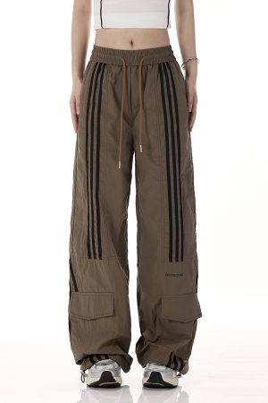 Retro Wide-Leg Cargo Pants for Women - Loose Drawstring Casual Trousers, Trendy High Street Style, Quick-Dry Sportswear, Y2K Fashion