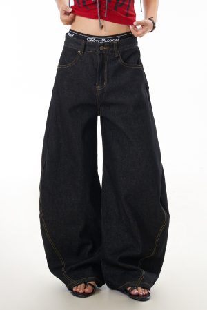 Retro Women's Wide-Leg Pants - Casual Loose Fit, Curved Knife Design, Washed Finish, Draped Slim-Fit Style