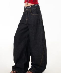 Retro Women's Wide-Leg Pants - Casual Loose Fit, Curved Knife Design, Washed Finish, Draped Slim-Fit Style