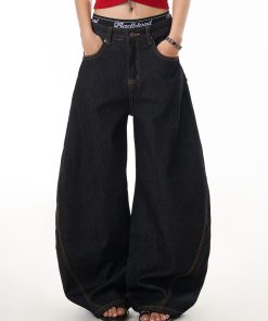 Retro Women's Wide-Leg Pants - Casual Loose Fit, Curved Knife Design, Washed Finish, Draped Slim-Fit Style