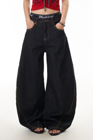 Retro Women's Wide-Leg Pants - Casual Loose Fit, Curved Knife Design, Washed Finish, Draped Slim-Fit Style