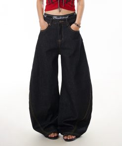 Retro Women's Wide-Leg Pants - Casual Loose Fit, Curved Knife Design, Washed Finish, Draped Slim-Fit Style