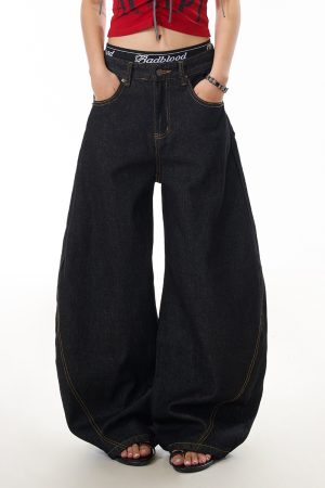 Retro Women's Wide-Leg Pants - Casual Loose Fit, Curved Knife Design, Washed Finish, Draped Slim-Fit Style