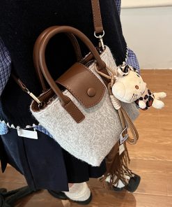 Retro Woolen Handbag for Women - Small Square Shoulder Crossbody Bag - Spring/Summer 2025 Fashion Accessory
